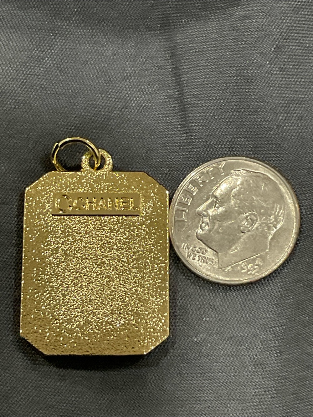Gold-Tone Rectangular Pendant Necklace with Pink Crystal Border - Picture 2 of 2